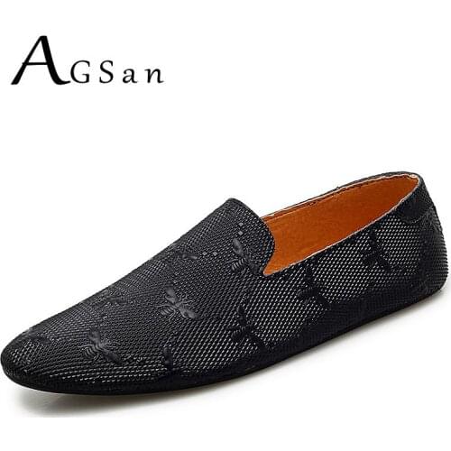 AGSan Genuine Leather Loafers for Men Designer Moccasins Driving Shoes Slip On Mens Leather Loafers Bee Shoes Luxury Brand Flats