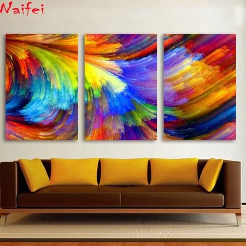 Diy Diamond Painting full square Colorful Pattern 5d 3pcs Wall Art Abstract Round Diamond Embroidery For Living Room Home Decor