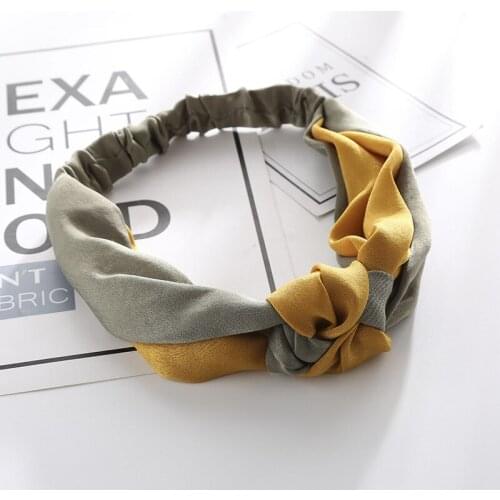 Two-color Stitching Hairband Korean Women Chinese Knot Wide-brim Cross Hairband Retro Knotted Hit Color Headband
