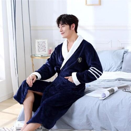 Solid Colour Intimate Lingerie Warm Full Sleeve Negligee V-neck Home Dressing Gown Male Kimono Bathrobe Gown Nightwear