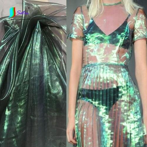 Wholesale Fashion Green Gradient Laser Fantasy Organza Gauze Fabric Home Handmade Diy Dress Curtain Stage Background Fabric