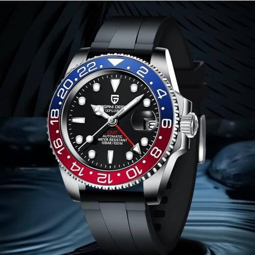 PAGANI DESIGN GMT Mens 40mm Mechanical Watches Rotating Bezel Rubber Strap Top Brand Luxury Mens Waterproof Watch Reloj Hombres