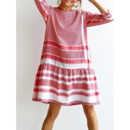 Womens Medium Sleeve Dress Summer Cool Loose Stripe Printed Mini Skirt Outdoor Vacation Breathable Party Beach Dress