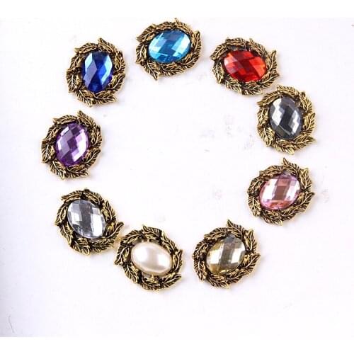 5pcs/lot 23 Color Oval Rhinestone Buttons For Crafts Flower Flatback Embellishment Hand Made Button Diy Scrapbooking Accessories