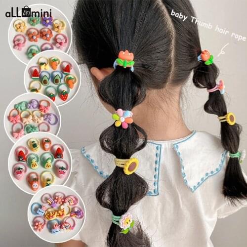 Girls Rubber Band Elastic Hair Bands Rainbow Cartoon Character Fruits Flower Headwear Girl Cute Sweet Hair Accessories 2021 New