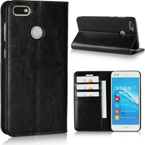 Luxury Genuine Leather Wallet Flip Case Cover For Huawei Enjoy 7 / Y6 Pro 2017