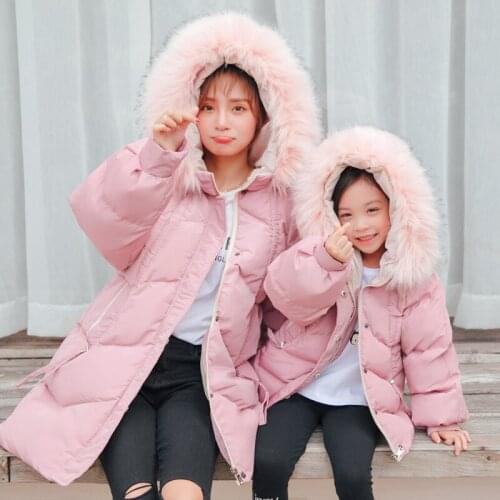 Family Look for Mom and ME 2019 Mother Daughter Son Christmas Coats Winter Family Clothing Women Kids Hooded Coat Dress