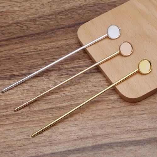 5pcs/lot Round Cabochon Base 3 Color Copper Hairpin Chinese Hair Sticks Bridal Hair Fork Hair Accessories For Women