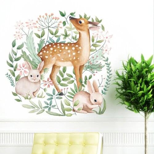 Nordic Cartoon Animals Wall Sticker deer rabbit fox garland sticker Kids Bedroom Living Room Home Decor Nursery Decals 60*90cm