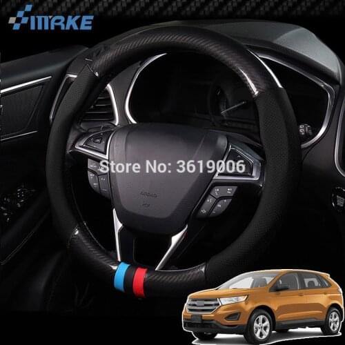 SmRKE For Ford Edge Steering Wheel Cover Anti-Slip Carbon Fiber Top PVC Leather Sport Style