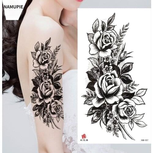 Waterproof Temporary Tattoo Stickers Black Red Tattoo Black Wolf Lotus Mermaid Rose Flower Leg Chest Arm Fake Tatoo Man Woman