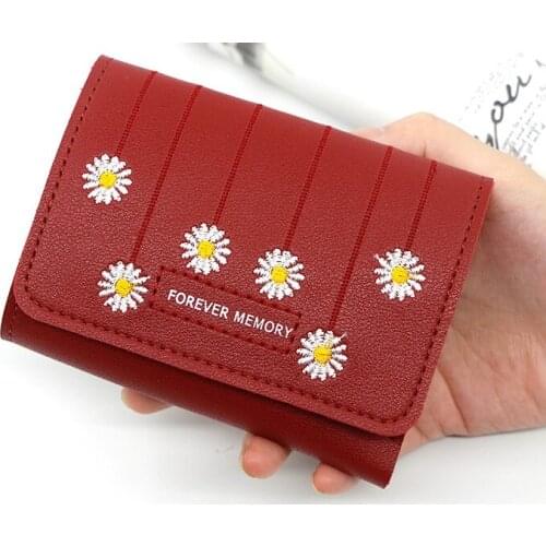Women Pu Leather Mini Short Bags Clutch Handbag Card Holder Coin Purse Large Capacity Female Wallets Flower Embroidery Wallet