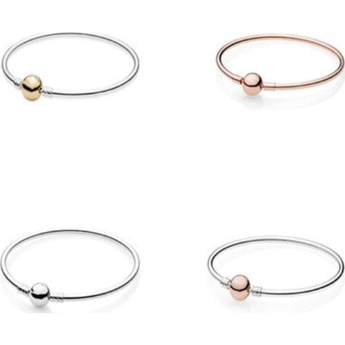 Fashion Women Bracelets Signature Round Clasp DIY 925 Sterling Silver Pan Bracelets for Women Charms Jewelry