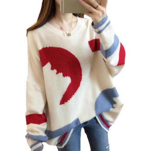 2018 Autumn Winter New Color Matching Pullover Sweater Female Korean Fashion O-neck Loose Large Size Women Knit Sweater LQ519