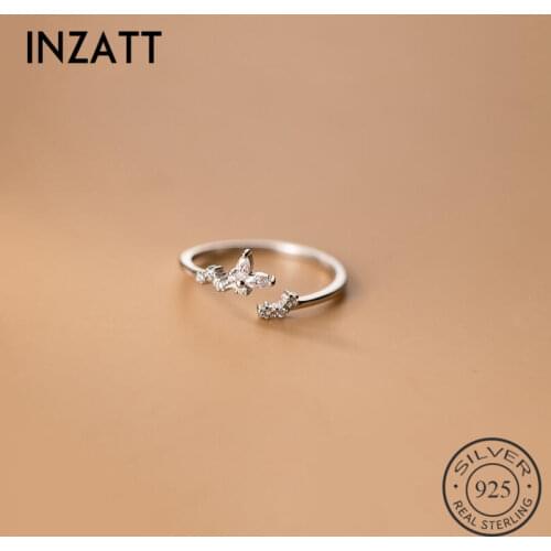 INZATT Real 925 Sterling Silver Leaves Plant Adjustable Ring For Fashion Women Party Fine Jewelry Cute Minimalist Accessories