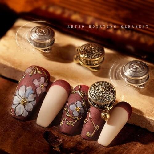 1pc Retro Rotating 3D Nail Decorations Metal Ornament Copper Nail Accessories Vintage Manicure Style DIY for Nails Design