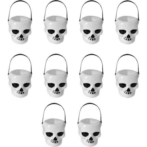 10Pcs Mini White Skeleton Halloween Candy Kettle Halloween Candy Bucket Skull Head Bucket Party Decoration Halloween