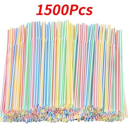 1500Pcs Flexible Disposable Plastic Straws Multicolor Striped Bendable Drinking Straws Party Celebration Beverage Drinking Tubes