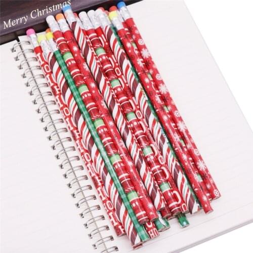 10 pcs Christmas pattern pencil Wood eraser 2H Color pencil Painting Sketch Children Pencil Student Stationery Pencil