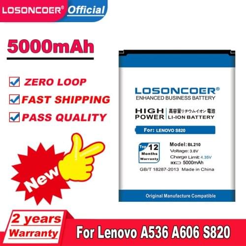 LOSONCOER 5000mAh BL210 Battery For Lenovo S820 A656 S650 S658t S820E A770E A750E A766 A658T A828t A536 Phone Battery