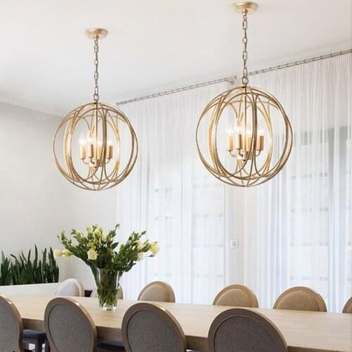 American simple wrought iron dining room lamp golden birdcage round bedroom porch corridor hallway staircase chandelier