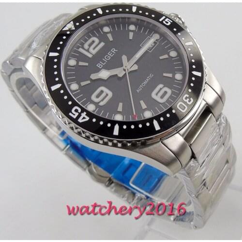 BLIGER Casual Date Watches ceramic bezel Black Dial Top Brand Luxury Military Wrist Watch Sapphire Fashion Automatic Wristwatch