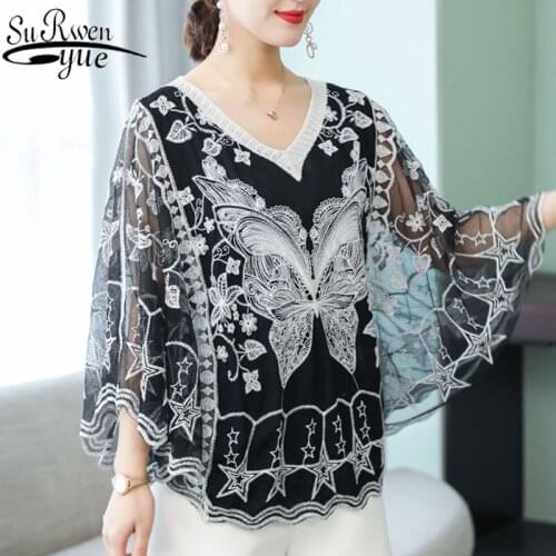 Blusas mujer de moda 2021 womens tops and blouses ladies tops lace blouse shirt white tops foe women V-Neck Batwing 4477 50