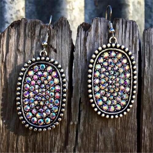 Bohemian Large Oval Vintage Earings Full Shiny Cubic Zirconia Micro Pave CZ Drop Earrings For Women Gift Tribal Jewelry