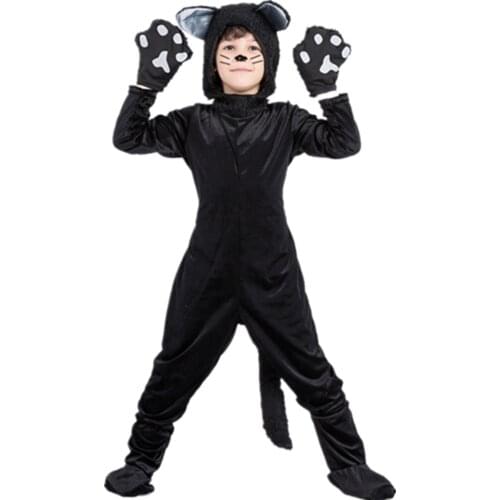 Boys Girls Halloween Kitty Costume Kid Children Cat Animal Cosplay Carnival Purim Masquerade Stage Play Party Jumpsuit Child