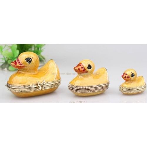 3 Duck birds Bejeweled Enamel Trinket Box metal wedding gift keepsake box jeweled jewelry Rings Box Earring/Pendant Box