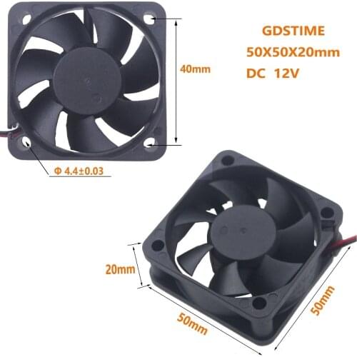 Gdstime 5 Piece High Speed 12V 50x50x20mm 5020 Ball Bearing 5cm DC Industrial Motor Equipment Case Cooling Fan 50mm x 20mm 5020