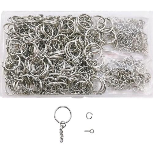 450Pcs Key Chain Rings Kit, Including 150Pcs Keychain Rings with Chain and 150Pcs Jump Ring with 150Pcs Screw Eye Pins
