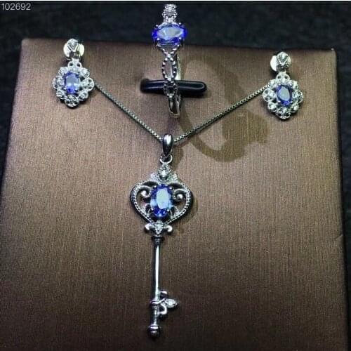 Columbia natural tanzanite set ring earrings necklace fashionable with new design quality 925 Silver