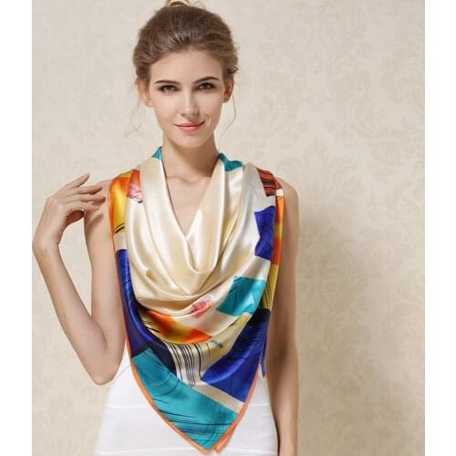 Fashion Large Size Square Silk Scarf For Women Spring Autumn New Plaid Style Elegant 100% Mulberry Silk Scarves Shawls F518