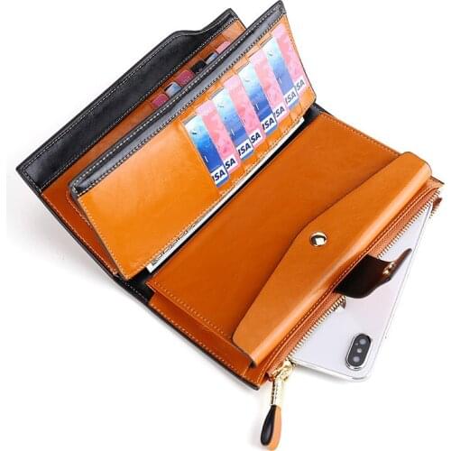 Fashion Womens Wallet Genuine Leather Female Clutch Long Wallet Womens cellphone Wallets Purses Portomonee Money Bag Coin Purse