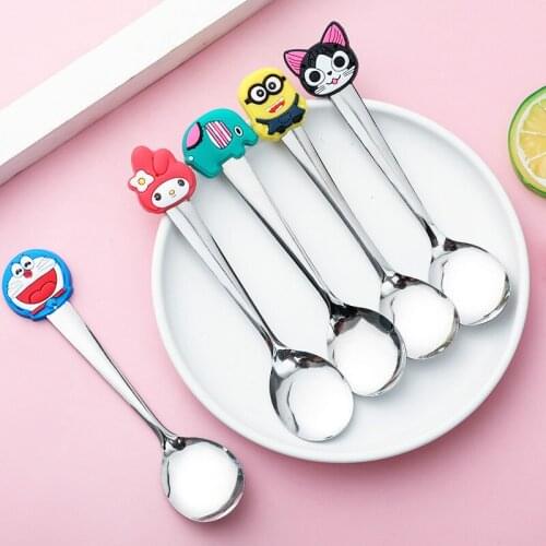 Cartoon stainless steel cute fashion silicone handle childrens soup spoon coffee stirring teaspoon