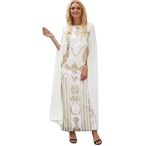 Golden embroidery muslim fashion abaya galabia woman dubai dresses robe White long sleeve turkish kaftan dress for women MSL842