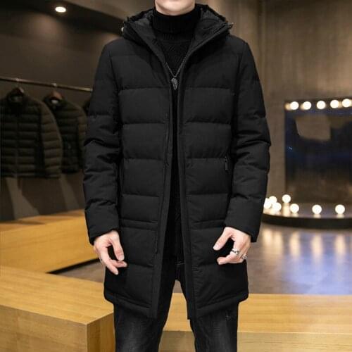 Mens Long Version Down Jacket Fashion Warm Keeping Coat Male Thickened Hooded White Duck Down