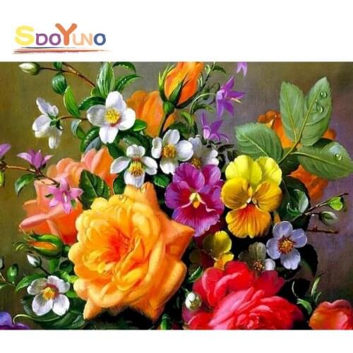 SDOYUNO Flower Painting By Numbers Kit Landscape Diy Oil Acrylic Modern On Canvas Adult Set Decoration Art Coloring Picture Gift