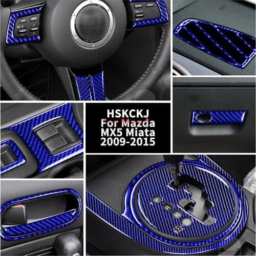 Dark Blue Carbon Fiber Stickers For 2009-2015 Mazda MX5 NC Miata Roadster Center Console Multimedia Buttons Interior Accessories