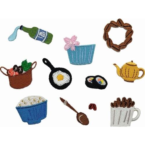 New Tableware Bowl Iron on Patches Kitchen Cook Embroidered Iron Sticker for Clothing Vintage Patches Backpacks Applique Decor