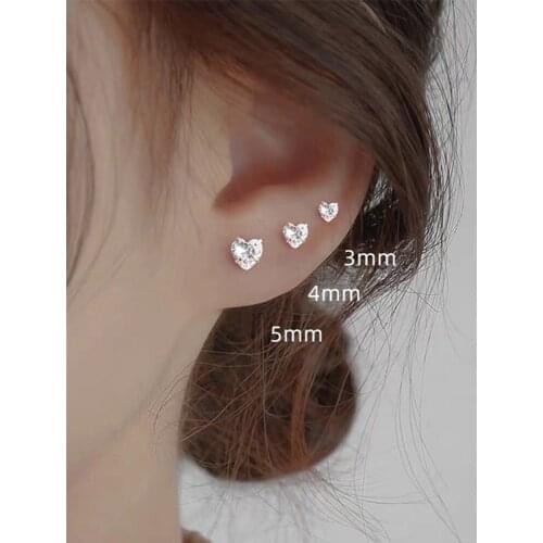 NEW S999 Sterling Heart Earrings for Women Men Stud With Stone Cubic Zircon Minimalist Fine Jewelry Wedding Gifts