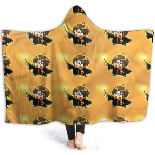 Sherpa Hooded Blanket Wizard Deluxe Fleece Blanket Hooded Throw Cartoon Costume and Wand Hooded Blanket for Men Women Teenagers