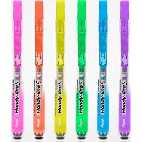 Pentel Handy Line S Highligter Marker SXS15 4.0mm Retractable Refillable Blue/Violet/Orange/Yellow/Pink/Green