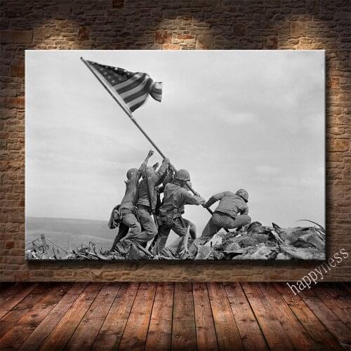 Raising Flag Iwo Jima 1945 High Definition Printing History Picture Canvas Painting Living Room Bedroom Decoration Painting