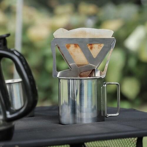 QHOE Coffee Drip Rack Multifunctional Stainless Steel Folding Funnel Filter Cup Outdoor Camping Portable Coffee Ground Filter