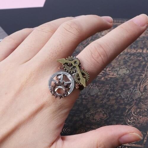 Retro Handmade Punk Style Alloy Metal Steampunk Standard Gear Open Ring For Unisex Jewelry