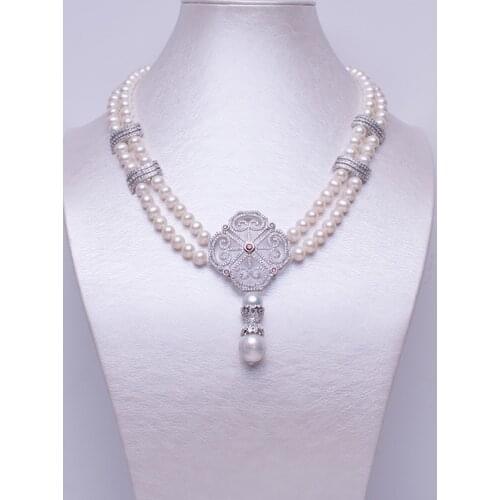 Luxury Natural Freshwater Pearl Double Strand Necklace 8-9mm Nearround Pearl Strong Luster Party/Engagement Lady Pearl Necklace