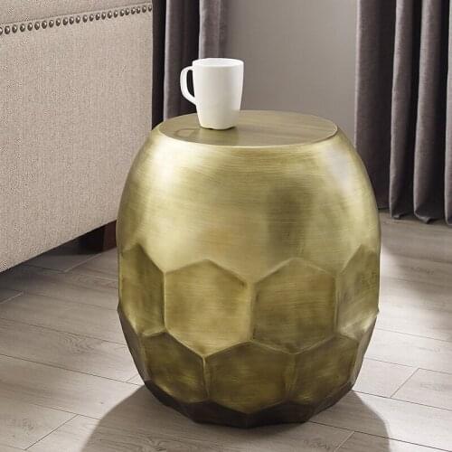 Light luxury sofa corner table small coffee table living room corner Chinese style golden creative stainless steel drum stool