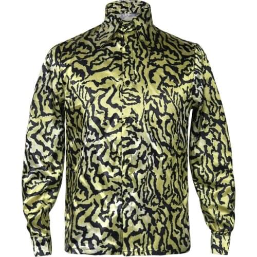 Mens Tiger Pattern Print Shirts Exotic Shiny Button Down Dress Shirt Men Slim Long Sleeve Chemise Homme Party Halloween Costumes